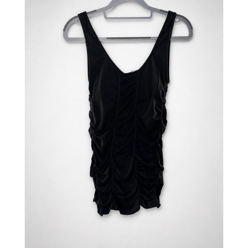 Last Tango Black Ruched Sleeveless Stretch Tank Top Women's M/L Made in USA